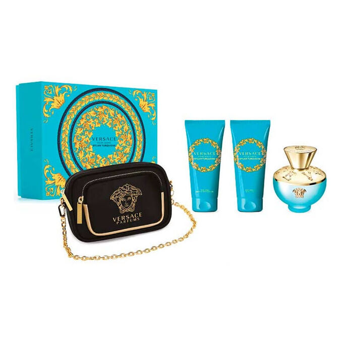 Versace Pour Femme Dylan Turquoise Gift Set 100ml EDT + 100ml Shower Gel + 100ml Body Lotion + Purse - PerfumezDirect®